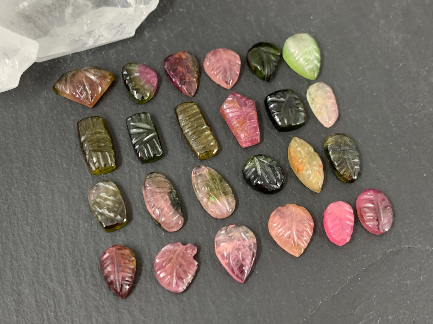 Carved Tourmaline free form 8-12mm long cabochon