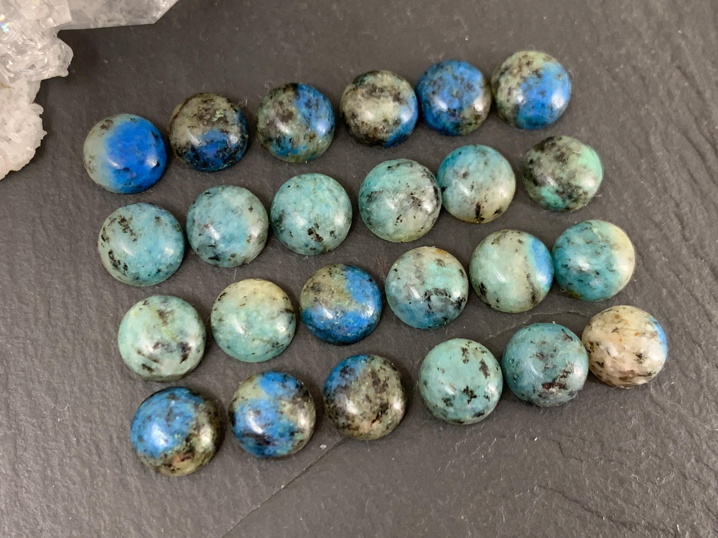 Azurite in Granite round 8mm cabochon - Calibrated cabochons