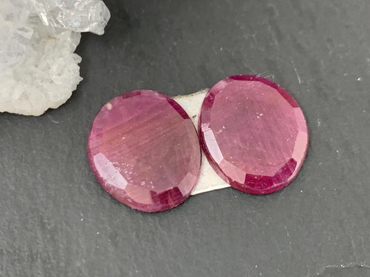 Faceted Ruby pair 12x15x3mm cabochon