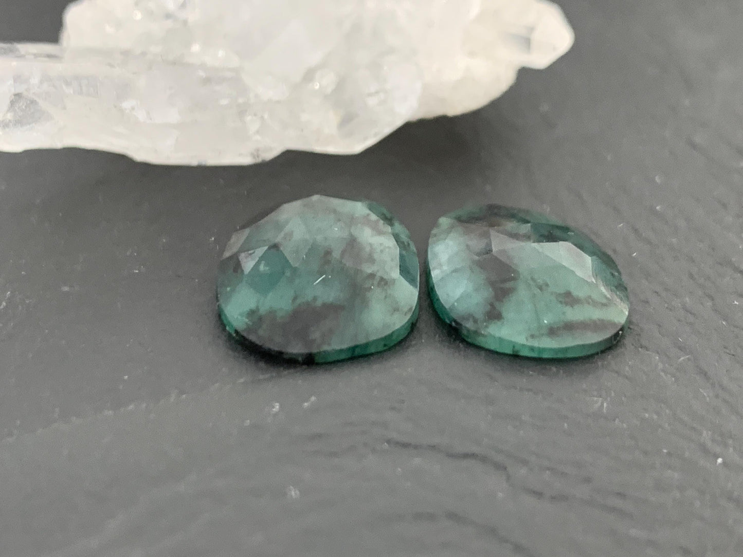 Faceted Emerald Pair 12x17x3mm cabochon