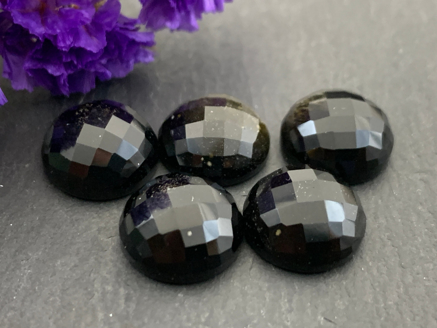 Faceted Gold Obsidian round 12mm cabochon - Calibrated cabochons