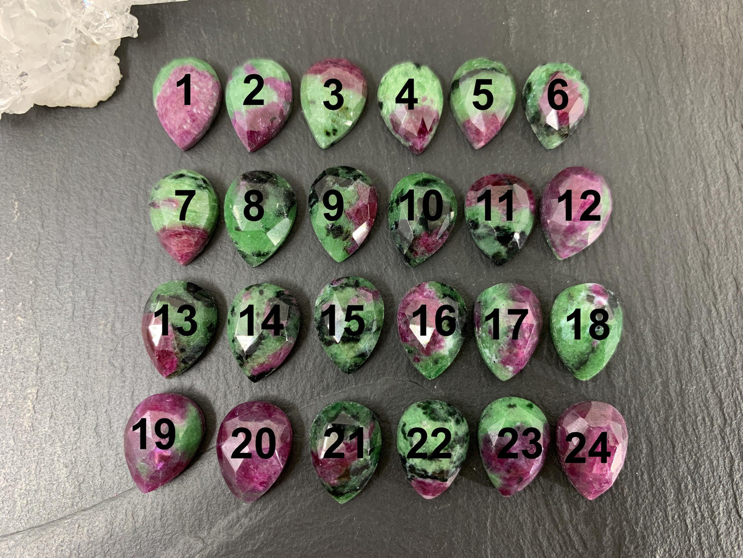 Faceted Ruby Zoisite pear 10x14mm cabochon
