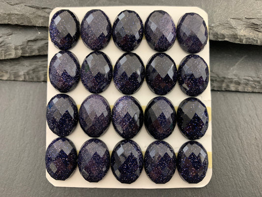 Faceted Blue Gold Sand oval 12x16mm cabochon - Calibrated cabochons