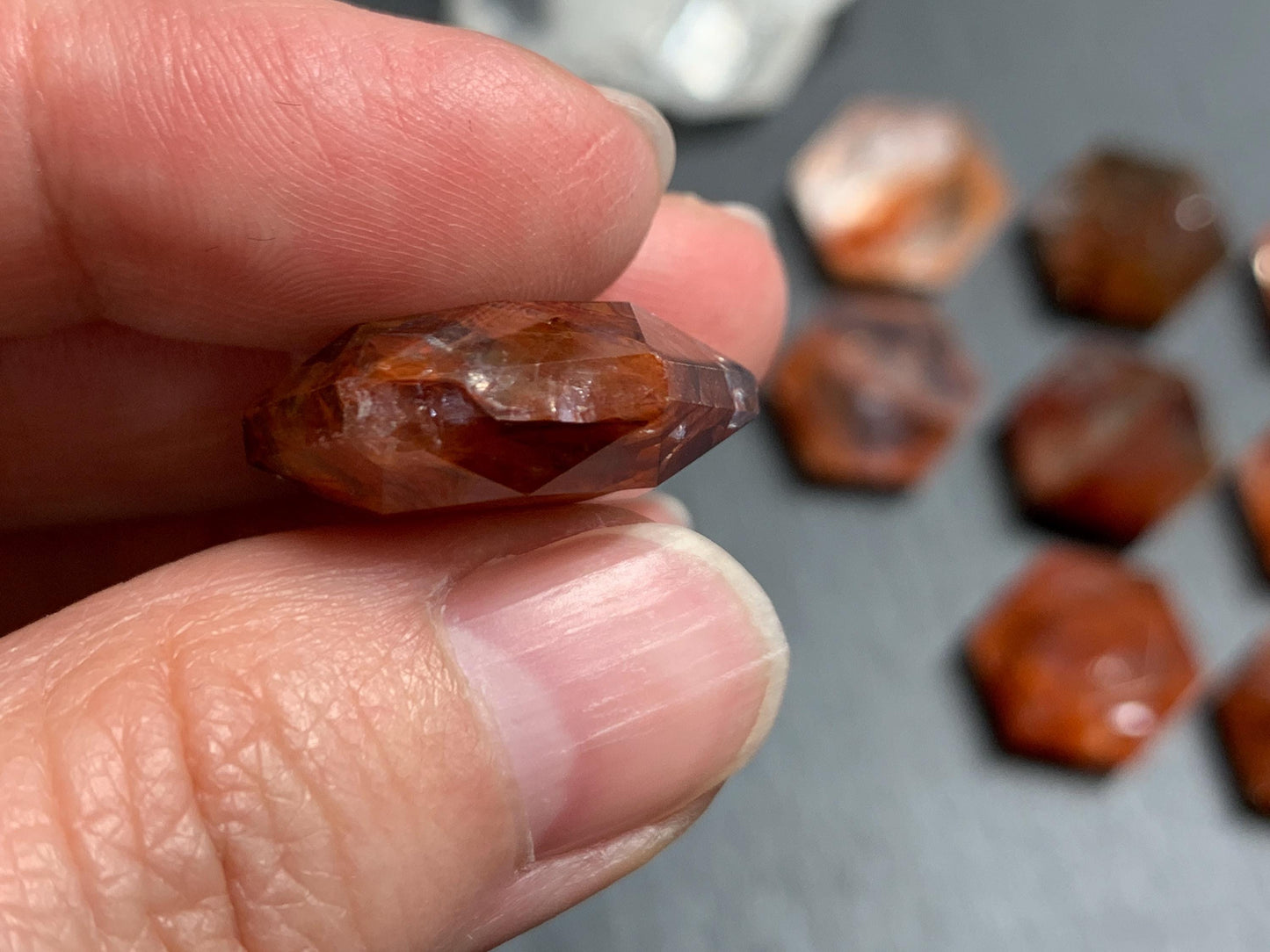 Fire Quartz hexagon 18x21mm faceted from both sides - not a cabochon