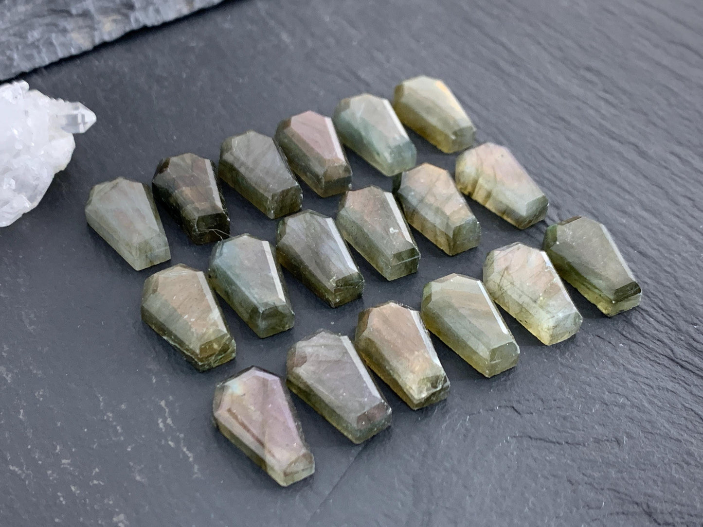 Natural Labradorite Coffin Cabochon: 10x16mm Gemstone