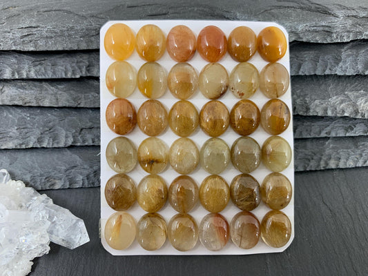 Gold Rutilated Quartz oval 10x12mm cabochon - Calibrated cabochons