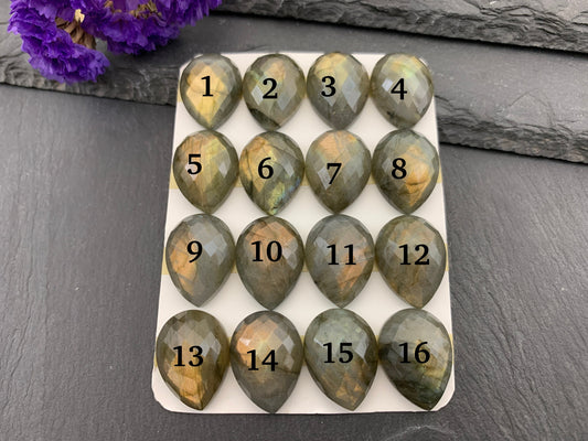 Faceted Labradorite pear 15x20mm Cabochon - Calibrated Cabochons