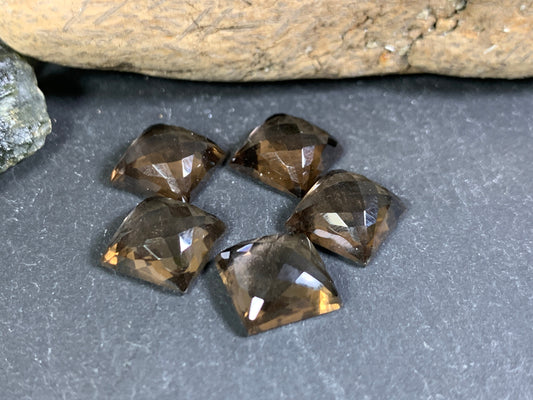 Faceted Smokey Quartz square 10mm Cabochon - Calibrated cabochons