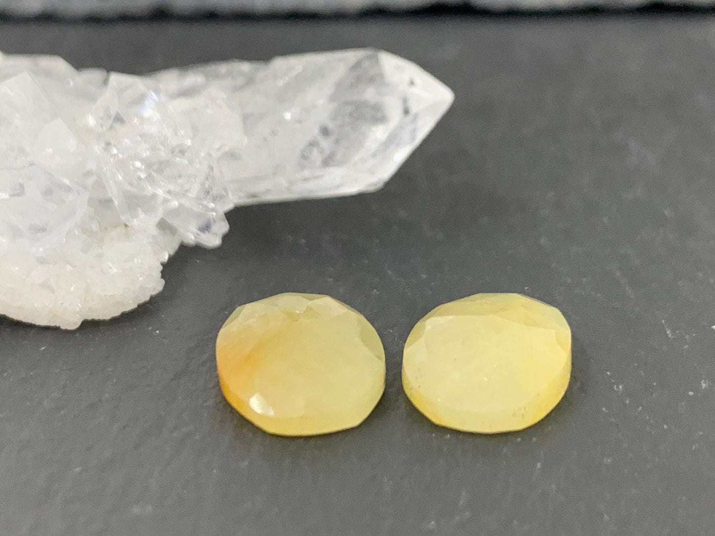 Faceted Yellow Sapphire pair 9x13x3mm cabochon
