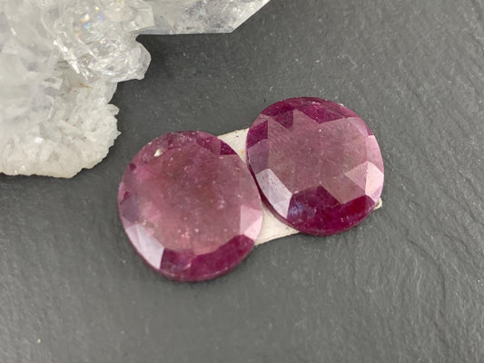 Faceted Ruby pair 13x15x3mm cabochon
