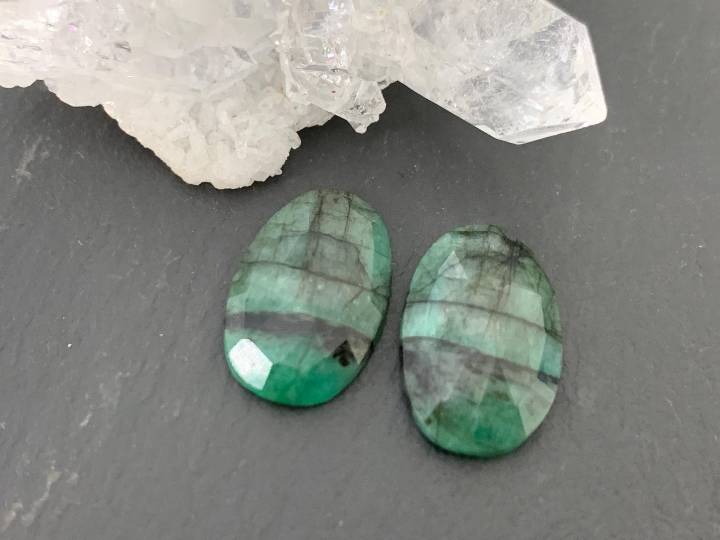 Faceted Emerald Pair 10x16x4mm cabochon