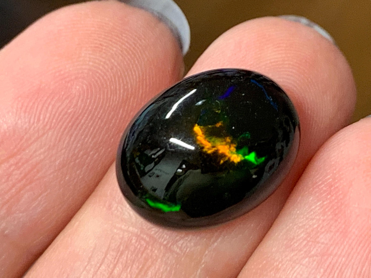 Natural Ethiopian Black Opal 12x16x6mm cabochon