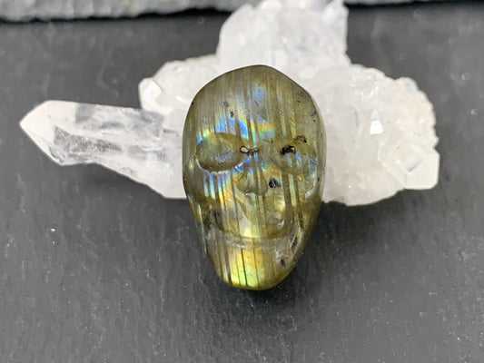 Labradorite Skull Cabochon 14x21mm - Natural Green Stone Flat Back Gemstone