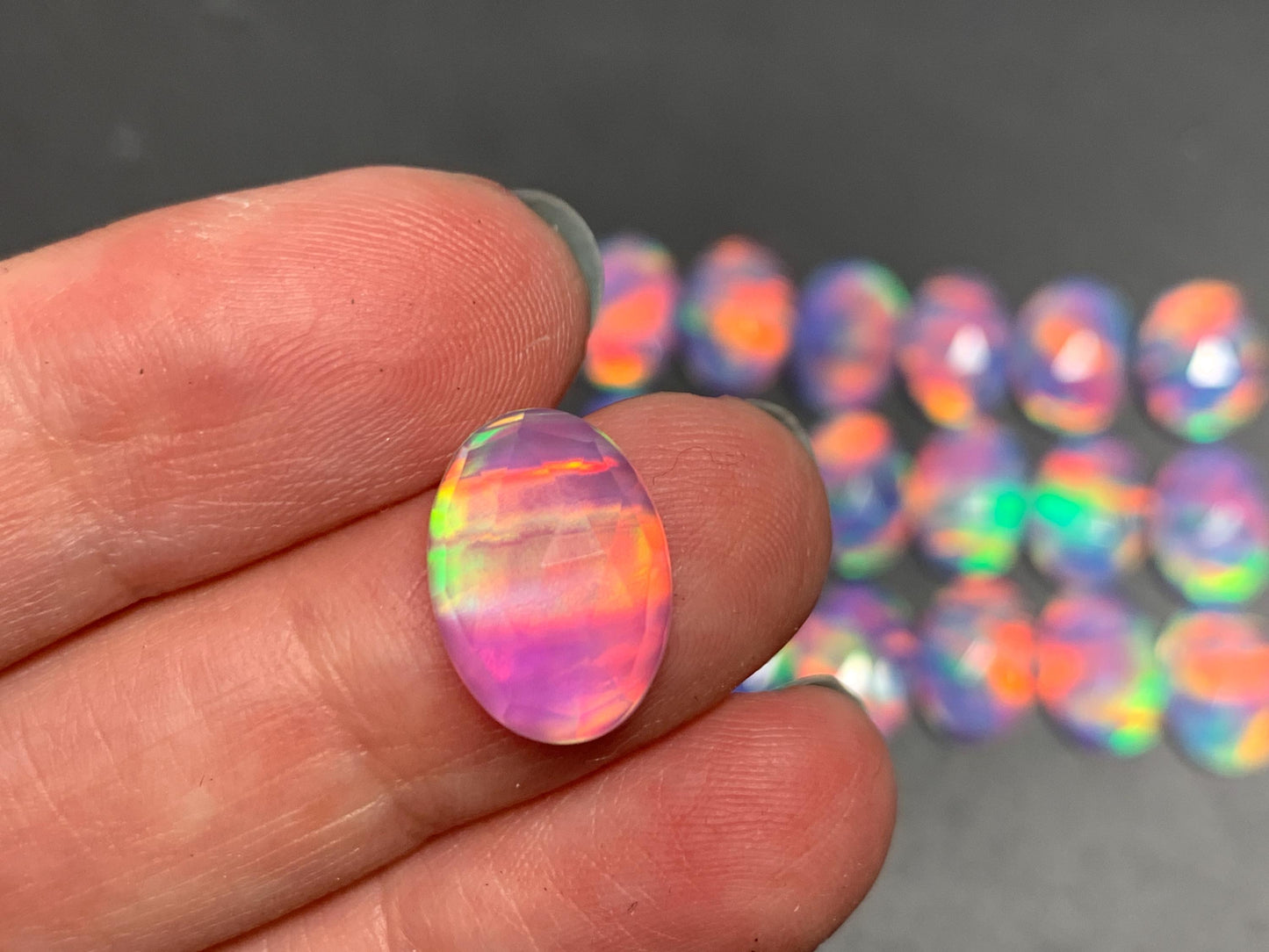 Faceted Aurora Opal oval 10x14mm cabochons - Doublet cabochons - man made Opal