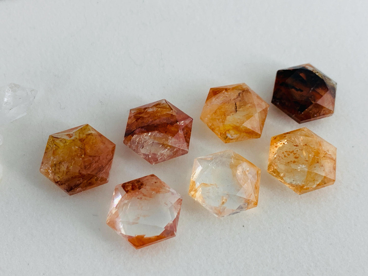 Fire Quartz hexagon 18x21mm faceted from both sides