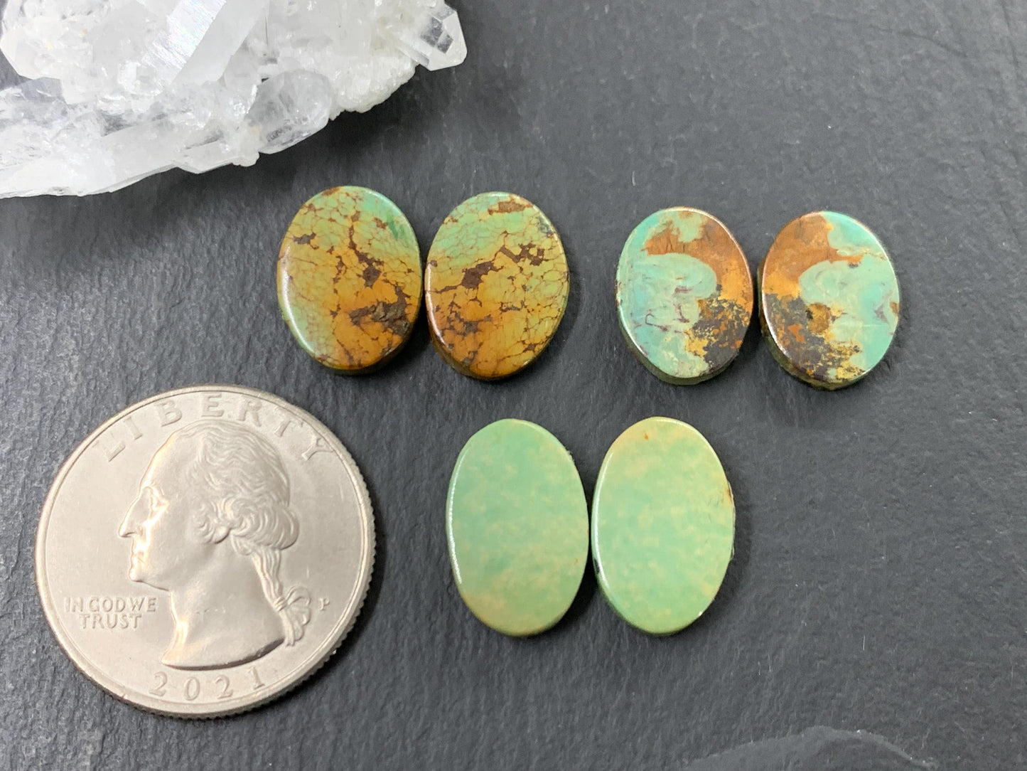 Tibetan Turquoise Pair 13-15mm long Cabochon - Hand Cut Cabochon