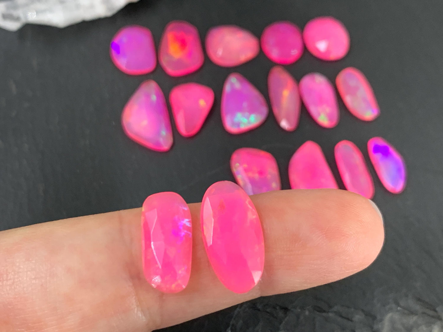 Faceted pink Ethiopian Opal 12-17mm cabochon - free form