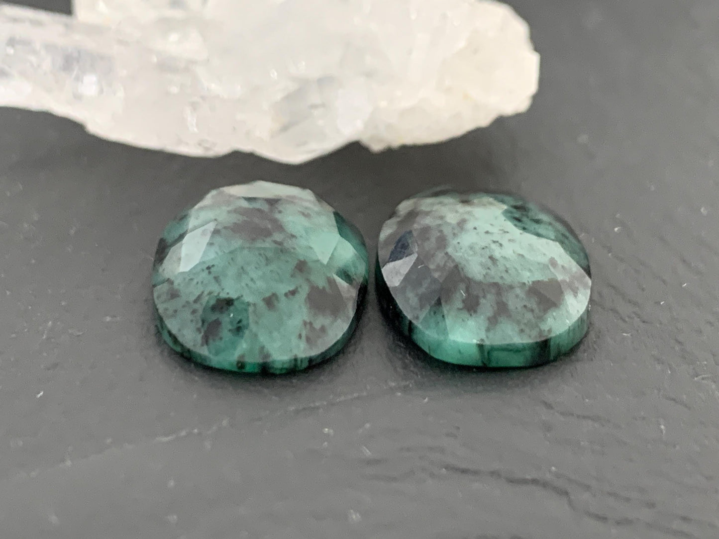 Faceted Emerald Pair 13x20x4.5mm cabochon