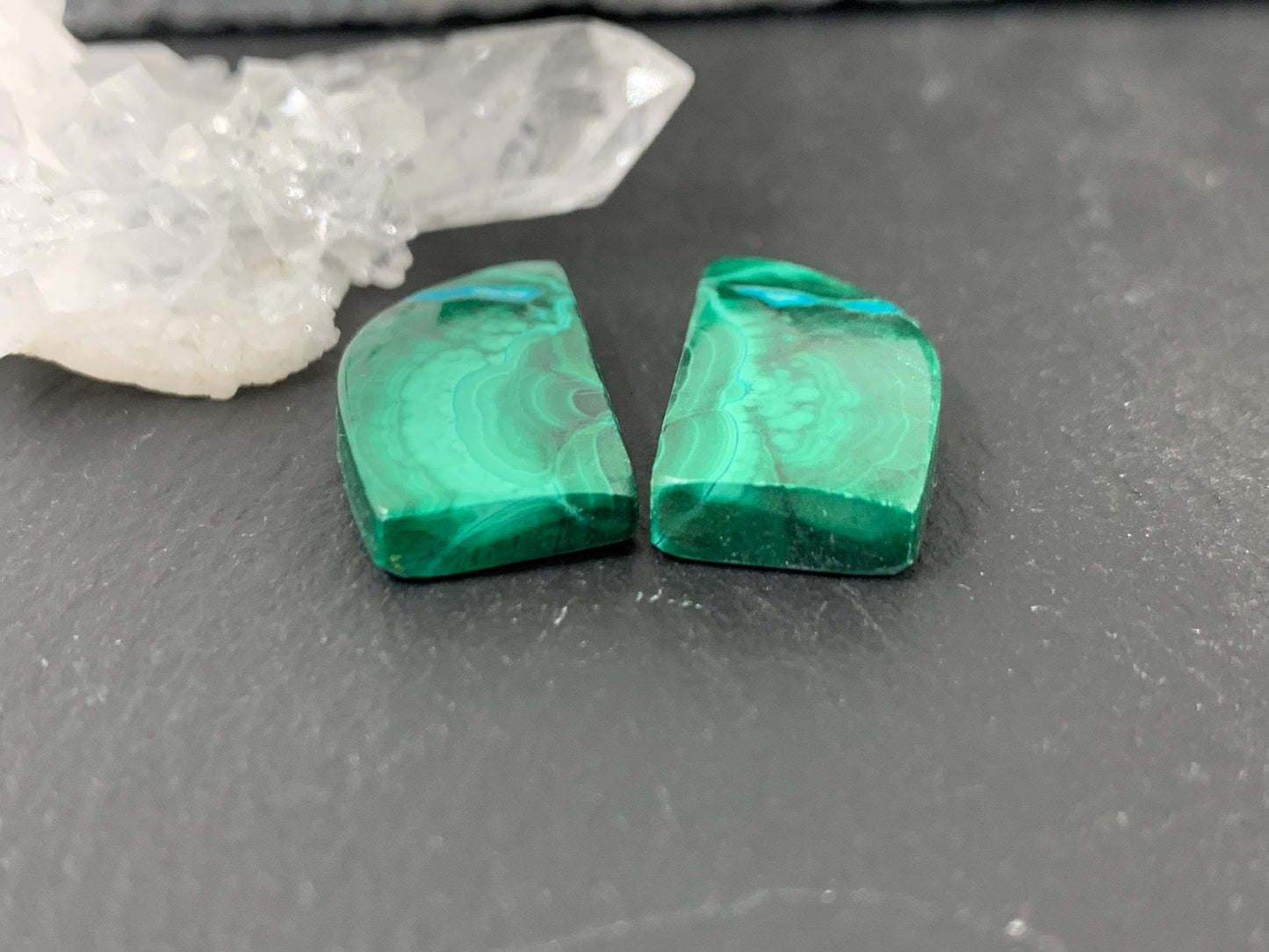 Malachite Chrysocolla free form 11x21x4mm cabochon pair