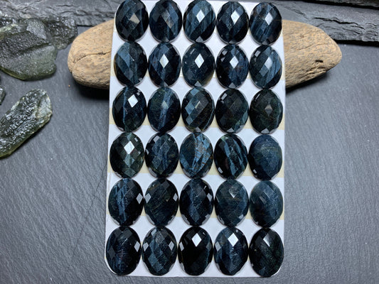 Faceted Blue Tiger Eye oval 12x16mm cabochon