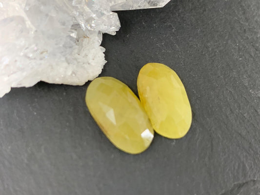 Faceted Yellow Sapphire pair 8x15x4mm cabochon