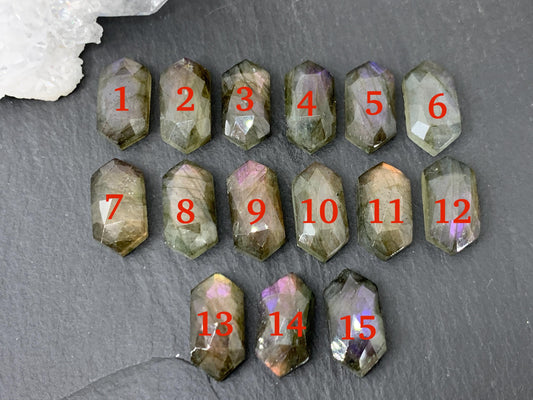 Faceted Labradorite long hexagon 8x16mm cabochon