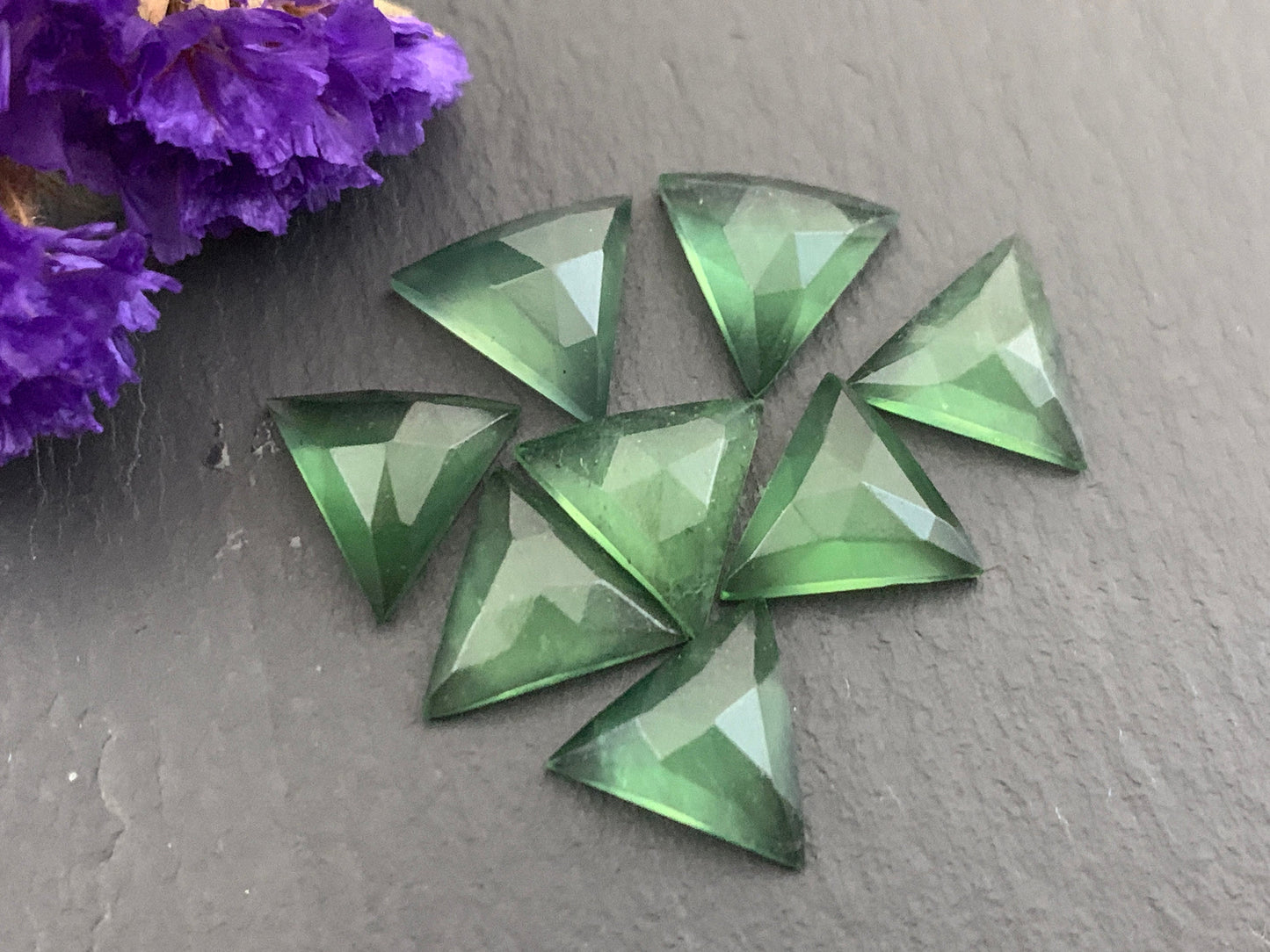 Faceted Serpentine triangle 10mm cabochon
