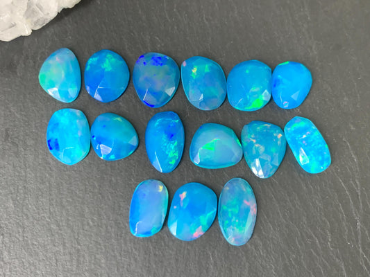 Faceted Blue Ethiopian Opal 9-12mm long cabochon
