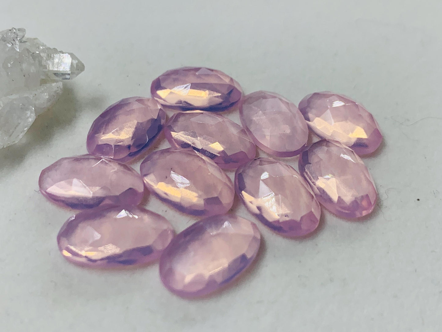Faceted Rose Quartz oval 10x16mm cabochon - Lab created