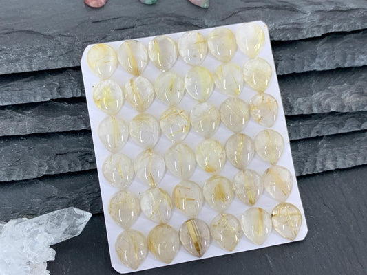 Gold Rutilated Quartz pear 10x12mm cabochon - Calibrated cabochons