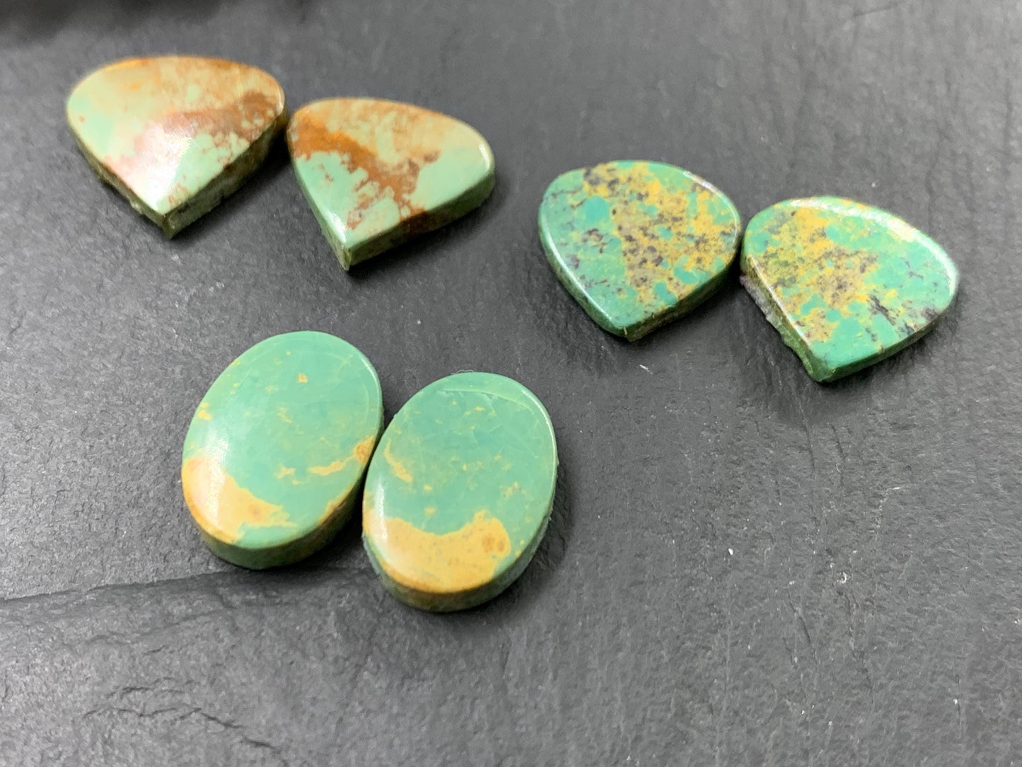 Tibetan Turquoise Pair 13-14mm long Cabochon - Hand Cut Cabochon