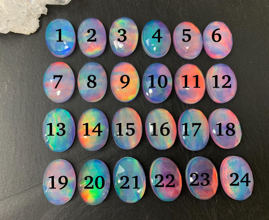 Faceted Aurora Opal oval 13x18mm cabochons - Doublet cabochons