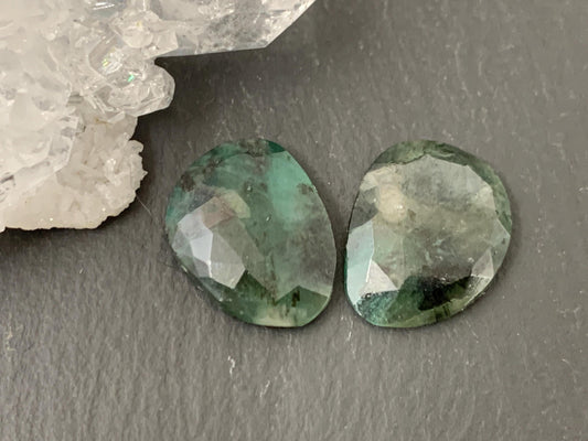 Faceted Emerald pair 13x17x4mm cabochon