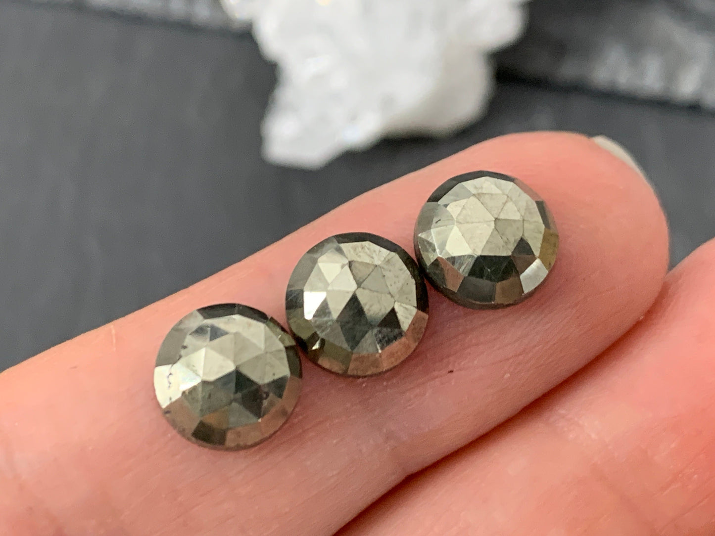 Faceted Pyrite round 8mm Cabochon
