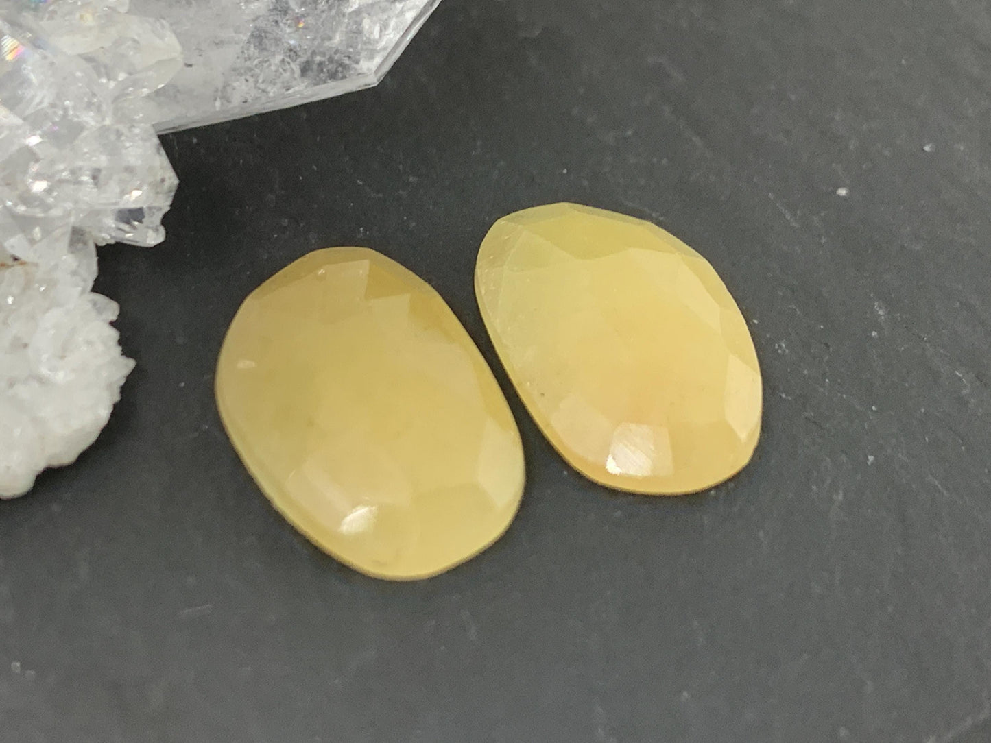 Faceted Yellow Sapphire pair 9x15x3mm cabochon