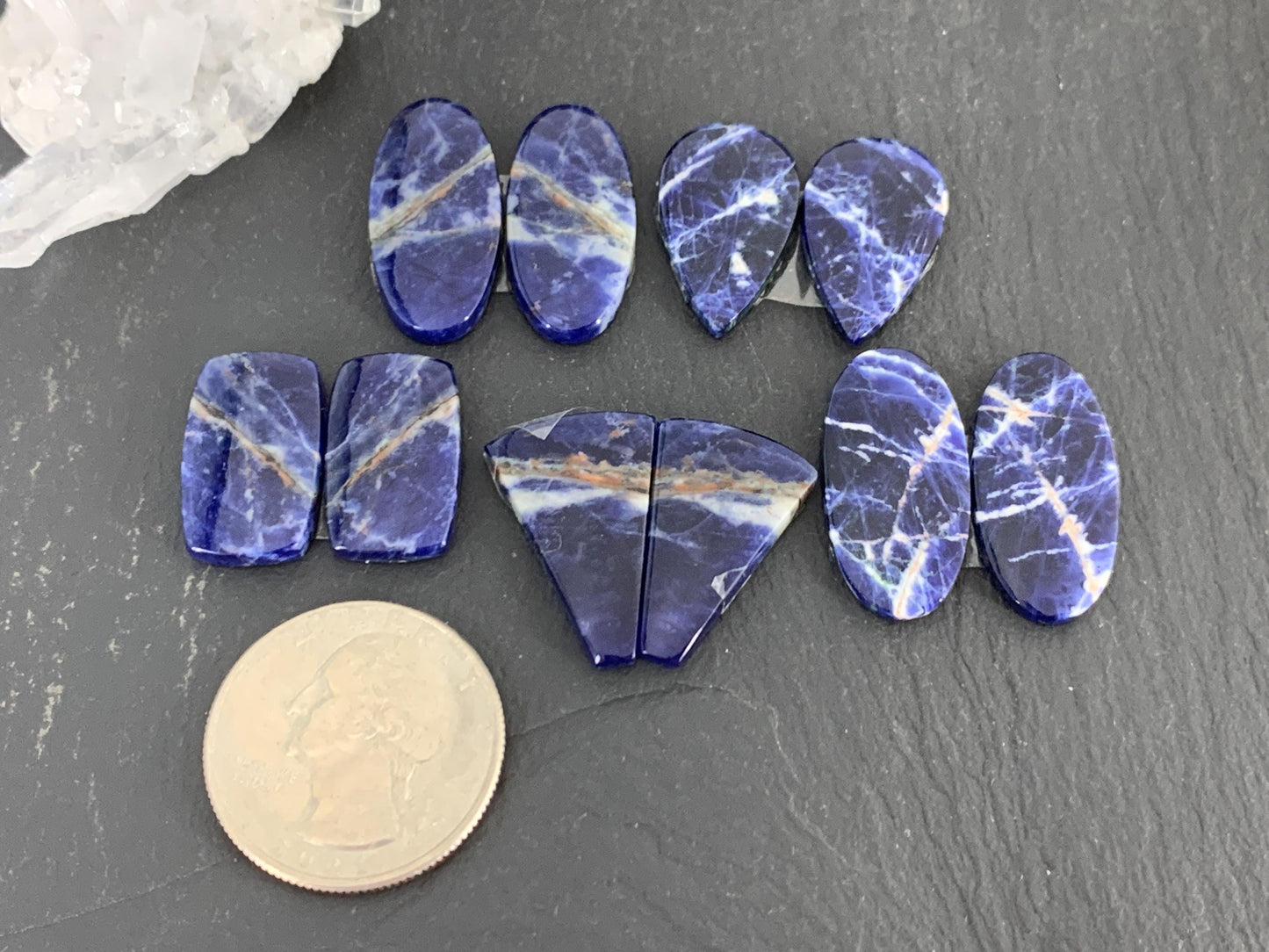 Natural Sodalite pair 18-24mm long cabochon - Select your pair of cabochons