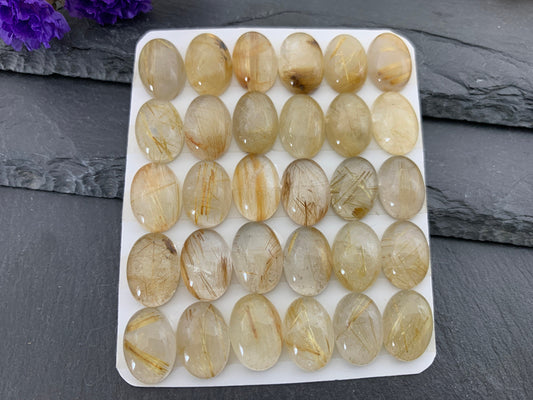 Gold Rutilated Quartz oval 10x14mm cabochon - Calibrated cabochon
