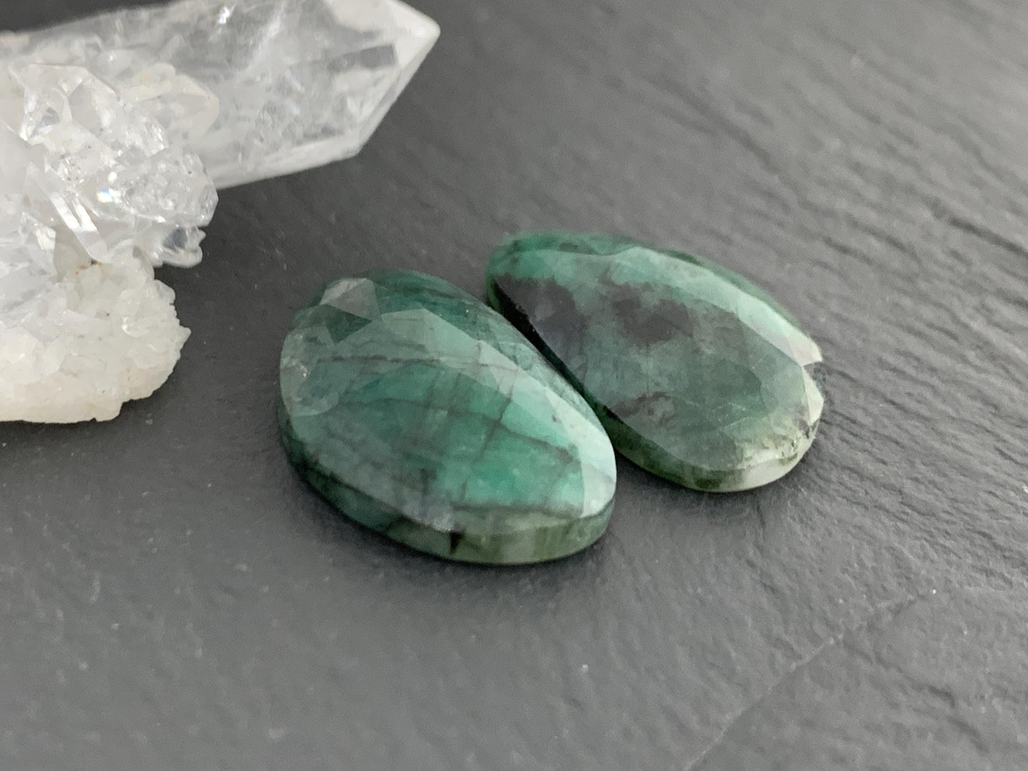 Faceted Emerald Pair 12x21x4mm cabochon
