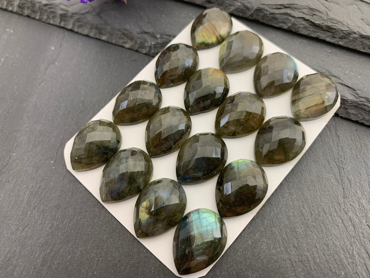 Faceted Labradorite pear 15x20mm Cabochon - Calibrated Cabochons