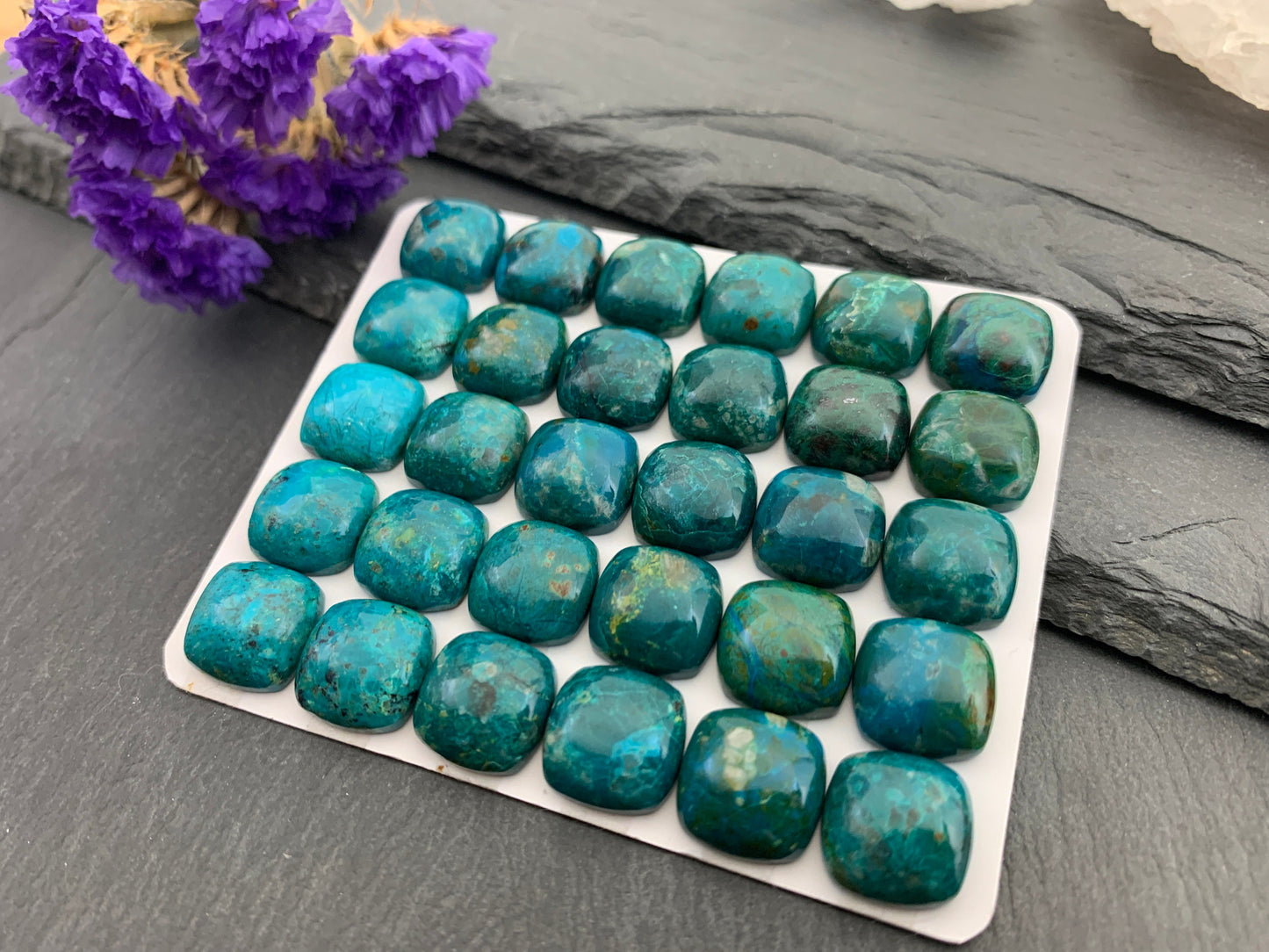 Chrysocolla square 12mm cabochon - Calibrated cabochons