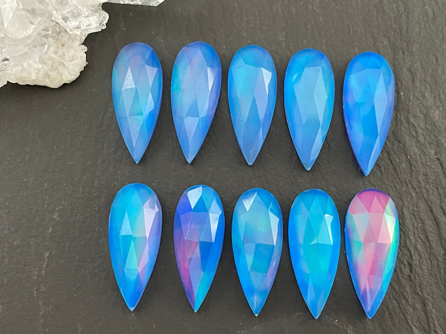 Faceted  Aurora Opal Pear 8x20mm cabochon - Doublet cabochons
