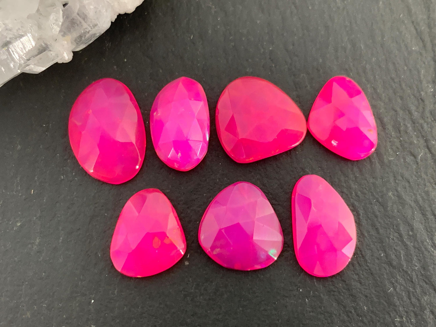 Faceted Ethiopian Pink Opal 10-13mm long cabochon