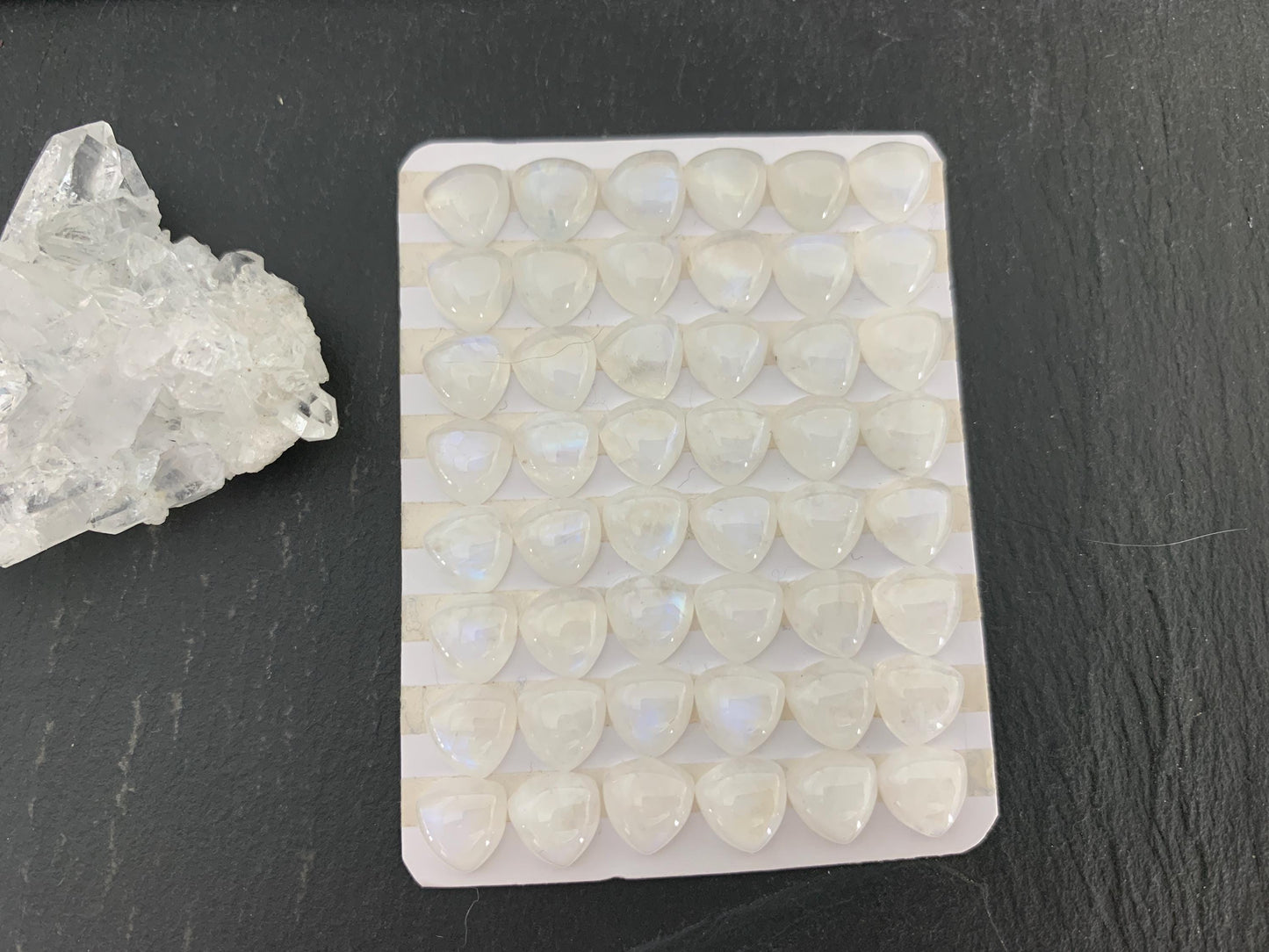 Rainbow Moonstone triangle 8mm cabochon - Calibrated Moonstone