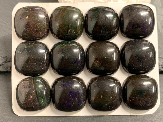 Black Andamooka Opal square 20mm cabochon - Matrix Australian Opal