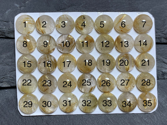 Gold Rutilated Quartz round 10mm cabochon - Calibrated cabochons