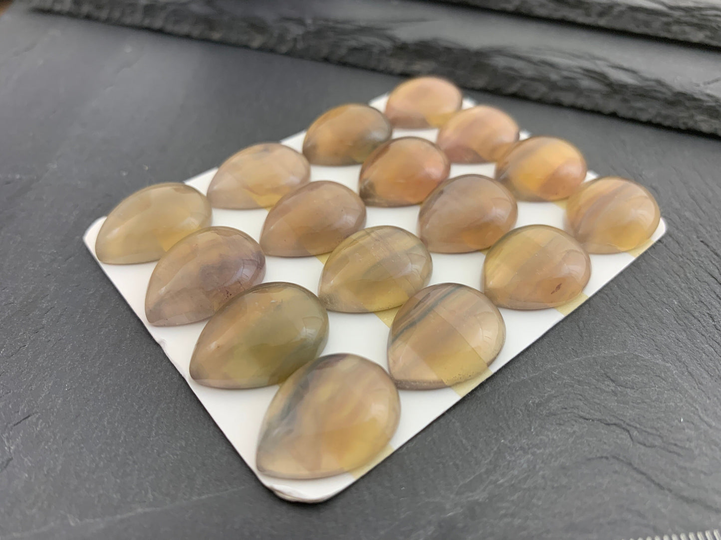 Green- Yellow Fluorite pear 15x20mm Cabochon