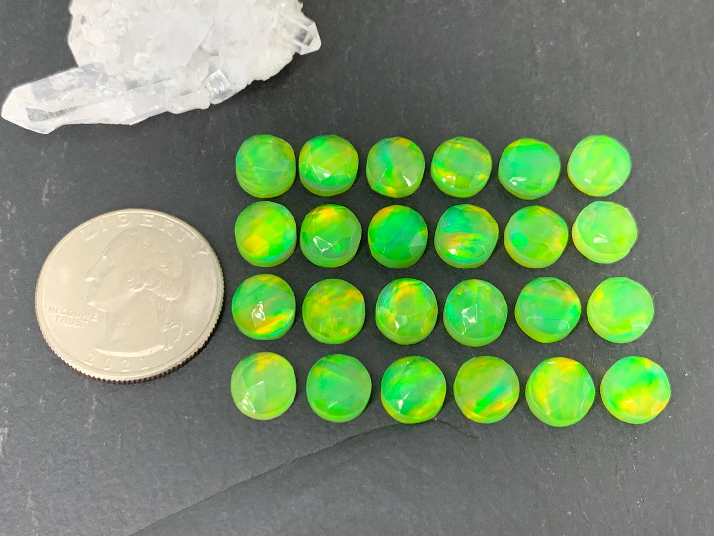 Faceted Aurora Opal round 8mm cabochon - Doublet cabochons