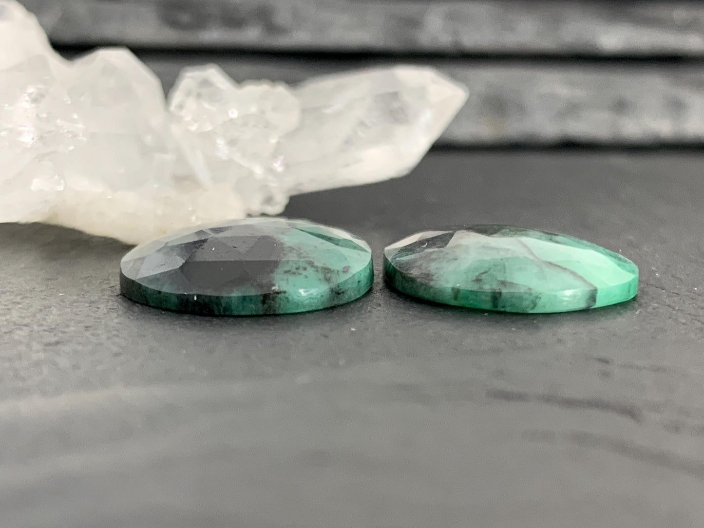 Faceted Emerald Pair 15x19x3mm cabochon