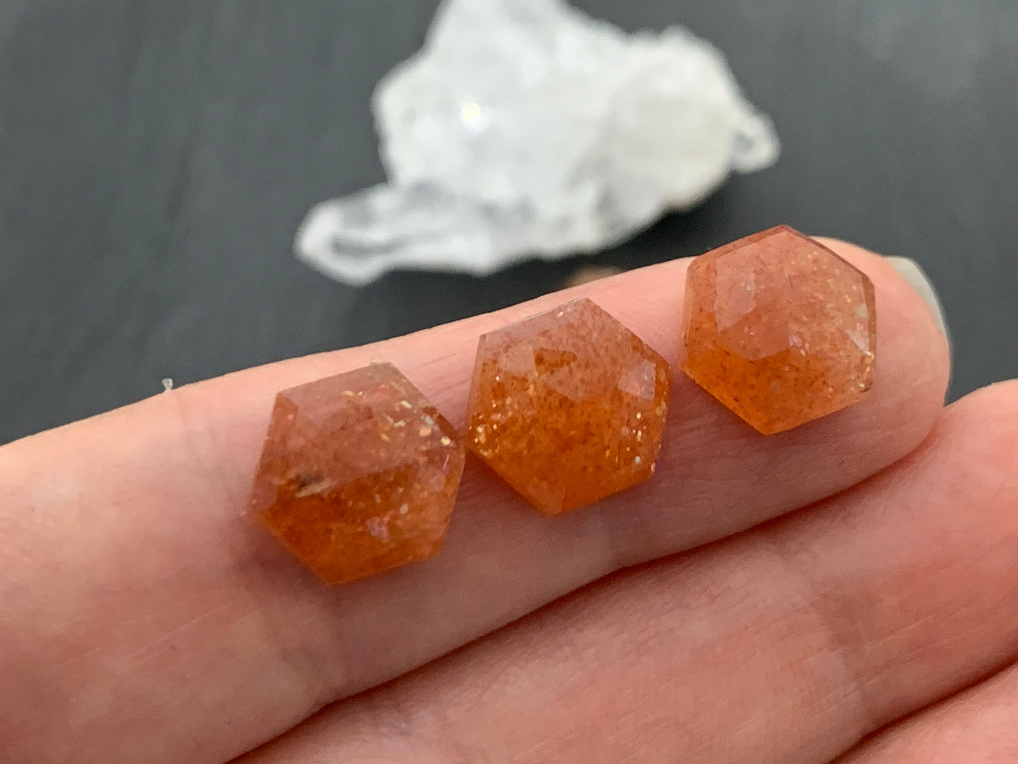 Faceted Sunstone hexagon 10mm cabochon