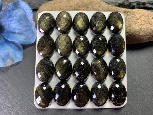 Faceted Gold Obsidian oval 12x16mm Cabochon - Calibrated cabochons